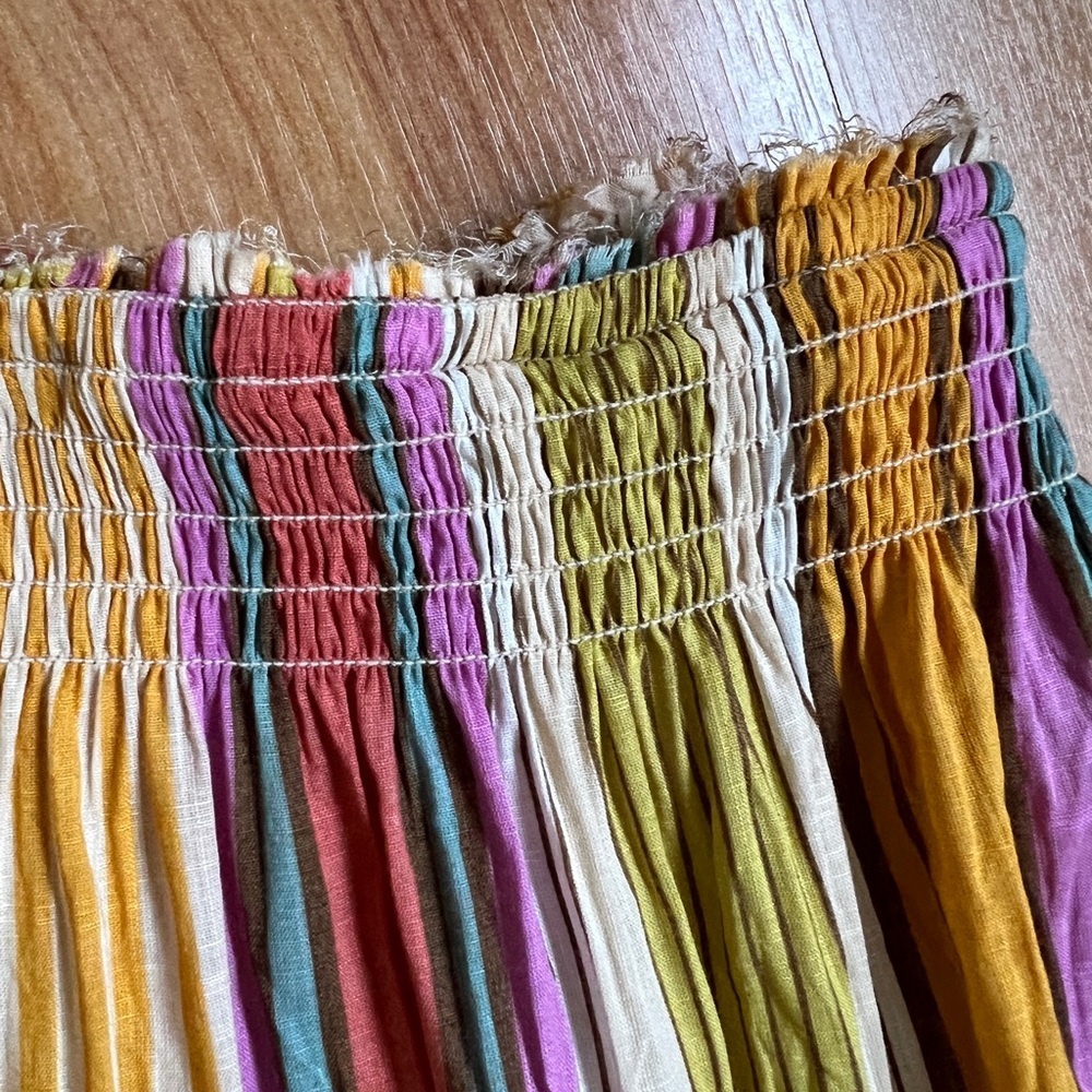 EUC Colorful Tiered Multicolor Striped Cotton Midi Skirt with Tassels sz SP - Picture 6 of 9
